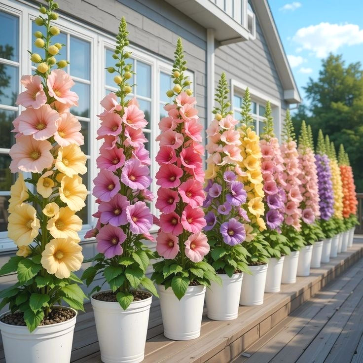 Easy to Grow Hollyhock Seeds, Mixed Color Large Blooms for Yard Decor